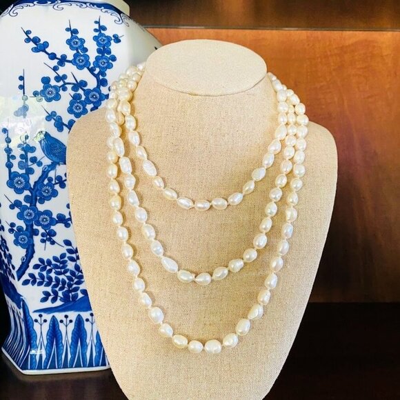 Vintage Freshwater Pearls Natural Classic Pearls Long Necklace 58